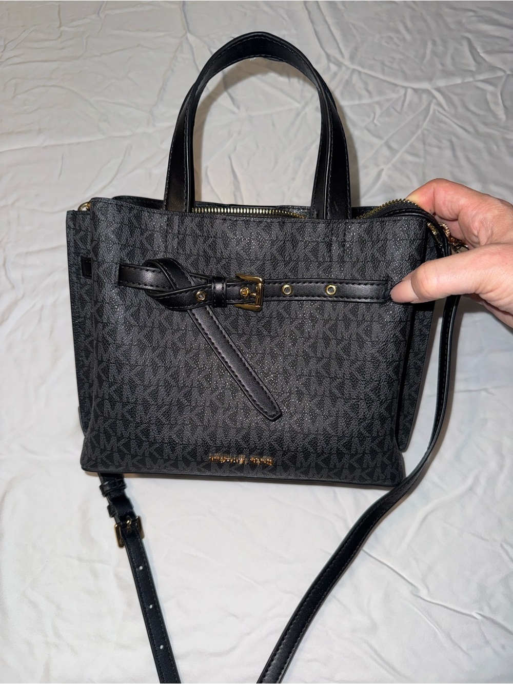 Michael Kors Black Logo Crossbody Tote with Gold Hardware